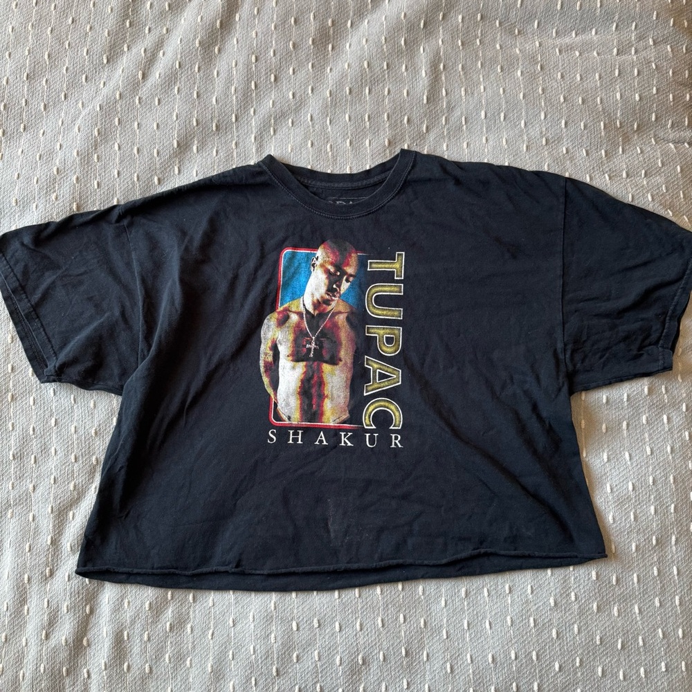 Black Tupac Shakur Graphic oversized cropped boxy style T-Shirt